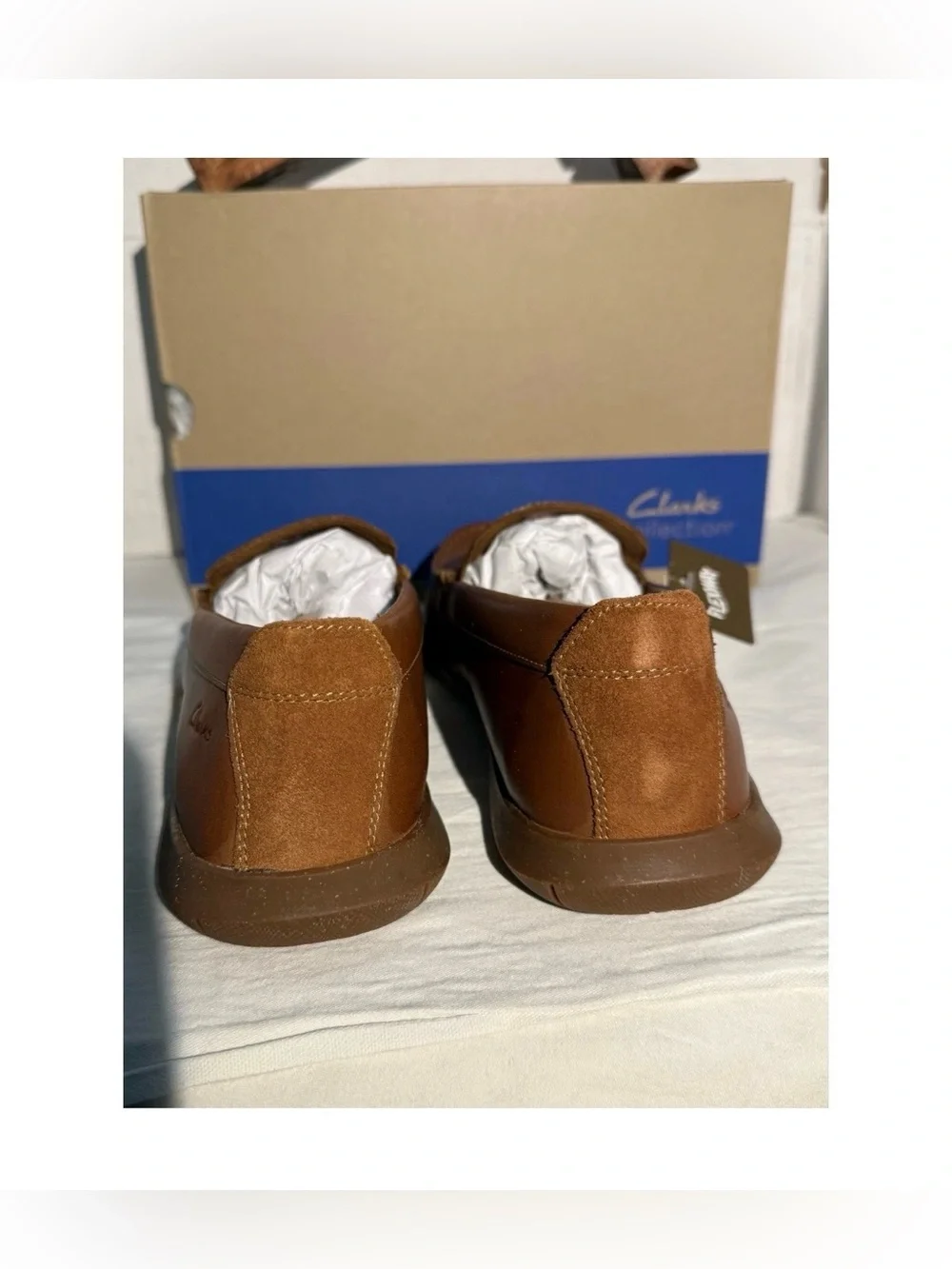 CLARKS Men’s Flexway Step tan  Leather Slip-On Shoes Size 8.5 M  261 81976 New